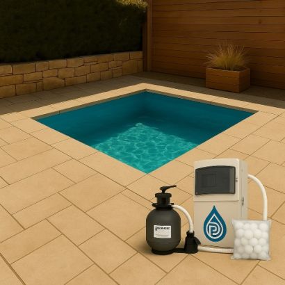 Pequea piscina de poliestireno de 10m2
